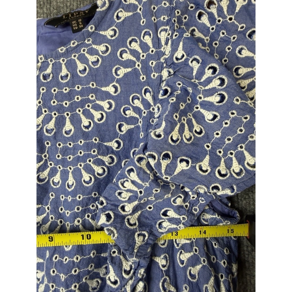 Lipsy London Blue Eyelet Lace Dress Women's Size 6 Flutter Sleeve Cotton - Picture 10 of 12